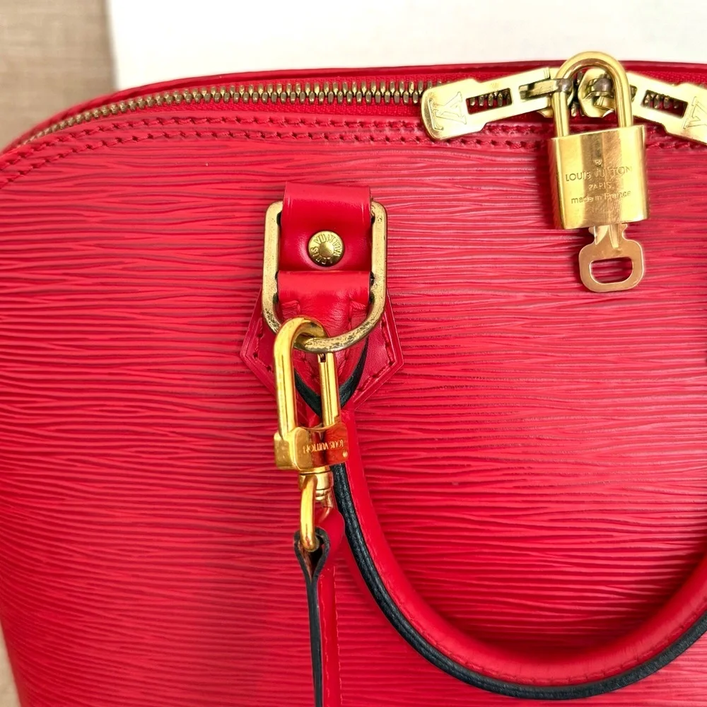 Authentic Louis Vuitton Alma bag M52147 red Epi leather with strap medium